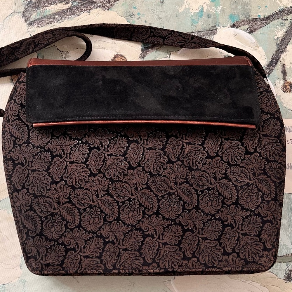 Neiman Marcus: Brown velvet shoulder bag. Brand New. Made in Italy.
